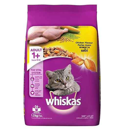 Whiskas Adult (+1 year) Dry Cat Food , Chicken Flavour, 1.2kg Pack