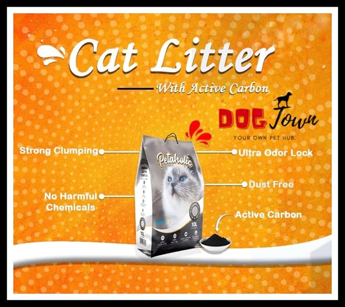 DOGTOWN Petaholic Active Carbon cat litter100% Natural | Dust Free | Super Absorbent | Chemical Free | ((10L) (Pack of 2)