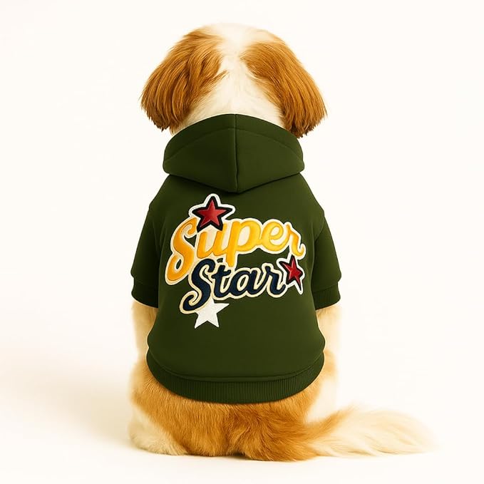 Zigly Lifestyle Super Star Dog Hoodie | Warm & Soft Dog Sweatshirt with Hood | Comfortable Casual Winter Wear for Small, Medium & Large Breeds Size Medium