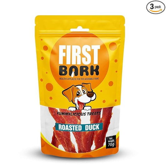 FirstBark Dog Treats for Adult Dog & Puppy – Snack Delights Duck Jerky for Dogs, Small Dogs & Shih Tzu | Dog Snacks & Puppy Treats – Roasted Duck (70g) x3