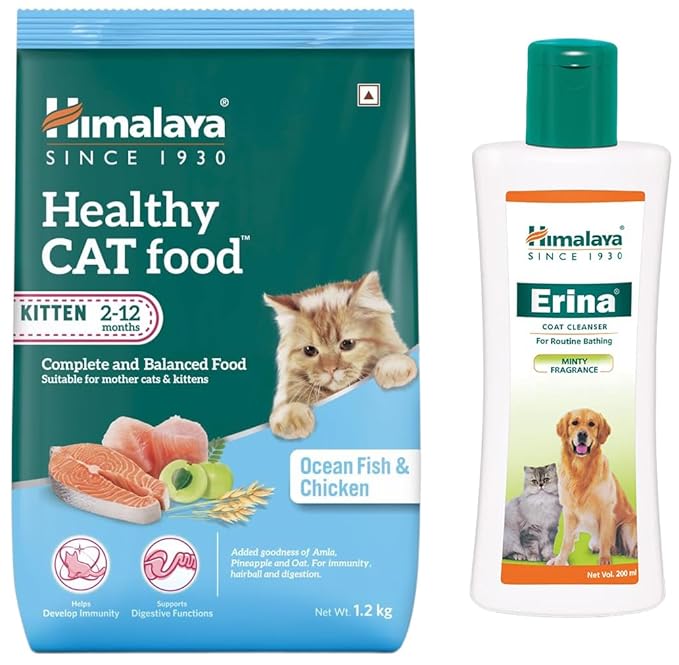 Himalaya Healthy Cat Food | Mother and Kitten | Ocean Fish | 1.2 Kg & Himalaya Erina Coat Cleanser to Reduces Hairfall 200ml