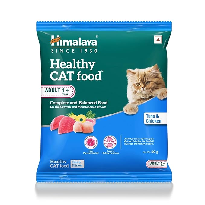 Himalaya Healthy CAT Food | Adult Cats | Tuna & Chicken | 50g | Complete & Balanced Nutrition with Oats, Pineapple & Gokshura