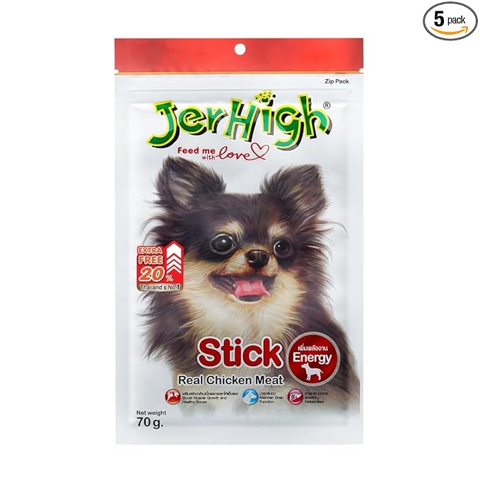 Jerhigh Chicken Dog Treats, Human Grade High Protein Chicken, Fully Digestible Healthy Snack & Training Treat, Stick 70 Gm (5X 70 G) Sold by DogsNCats,All Life Stages