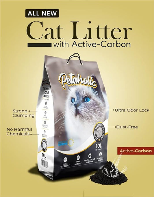 DOGTOWN Petaholic Active Carbon cat litter100% Natural | Dust Free | Super Absorbent | Chemical Free | ((10L) (Pack of 2)
