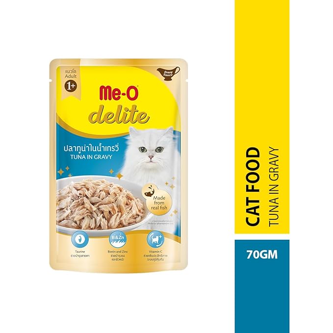 Me-O Delite Tuna in Gravy 70G, Wet Food, Pack of 12 (70G X 12, 840G), Adult, cat