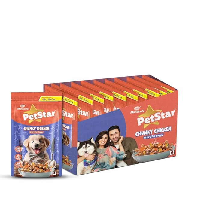 Mankind Petstar Puppy Wet Dog Food (High Protein) Chunky Chicken Gravy, 120g (Pack of 15) | Made with Real Chicken & Veggies |No Artificial Flavors