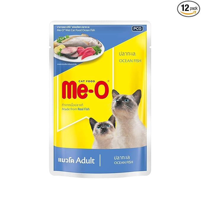 ME-O Wet Pouch Adult CAT Food Ocean Fish Flavour 80 G Pack of 12, 960g