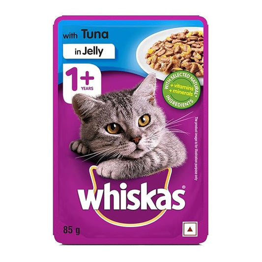 Whiskas Adult (+1 Year) Wet Cat Food, Tuna In Jelly, 24 Pouches (24 X 85G) & Chicken In Gravy, 24 Pouches (24 X 85G), 1 Count