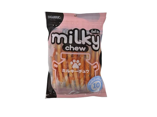 Dogaholic Milky Chew Stick Treats for Dogs of All Ages | Soft Milk-Flavoured Chicken Sticks | Ideal for Puppies & Adult Dogs | 10 Piece Pack