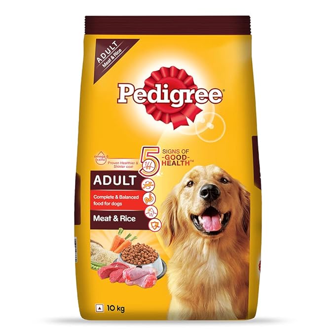 Pedigree Adult Dry Dog Food, Meat & Rice, 10 kg, Contains 37 Essential Nutrients, 100% Complete & Balanced Food for Adult Dogs
