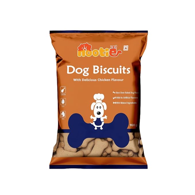 Nootie Freshly Baked Dog Biscuits | Highly Nutritional & Digestible Dog Treat | Real Chicken & Peanut Butter Cookies | High Protein Munchies for All Dog Breeds & Life Stages | Pack of 1 (900gms)