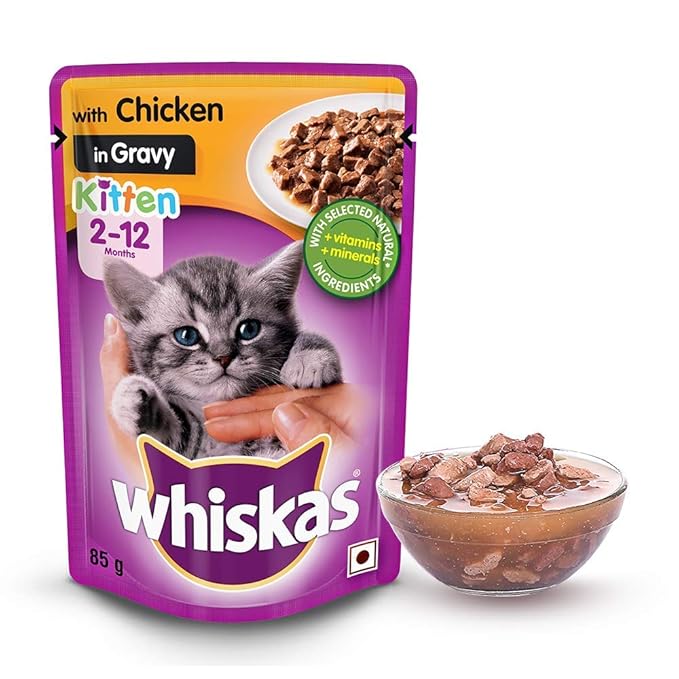 Whiskas Wet Food for Kittens (2-12 Months), Chicken in Gravy Flavour, 12 Pouches (12 x 85g)