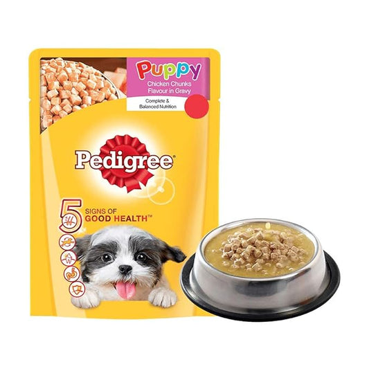 Pedigree Puppy Wet Dog Food, Chicken Chunks In Gravy, 5 Pouches (5 X 80G), 1 Count