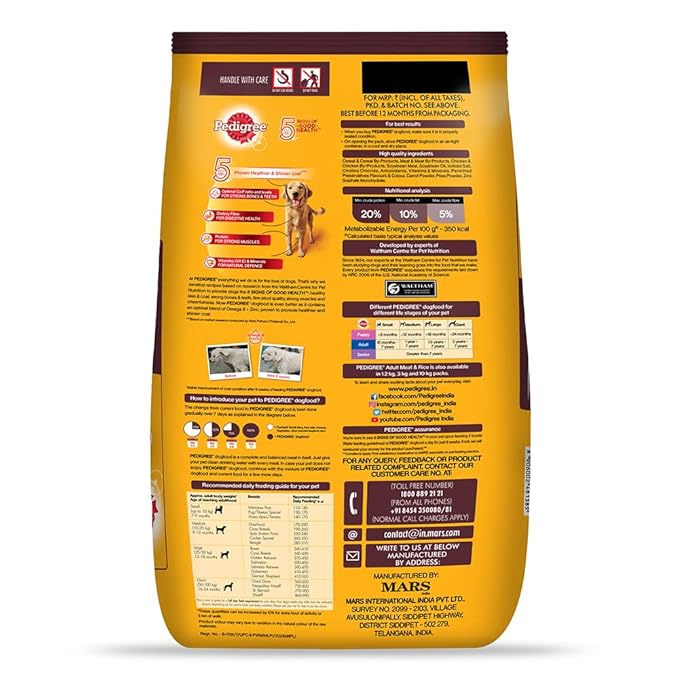 Pedigree Adult Dry Dog Food, Meat & Rice, 20kg & Pedigree Puppy Wet Dog Food, Chicken and Liver Chunks Flavour in Gravy with Vegetables, 30 Pouches (30x70g)