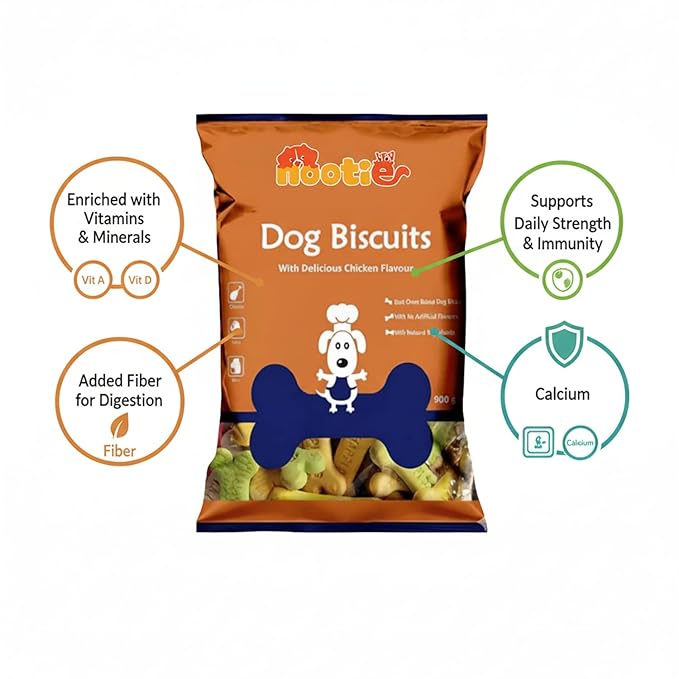 Nootie Chicken Dog Biscuits- Mixed Flavour for Adult Dogs, Protein-Rich, Highly Digestible & Nutritious | Suitable for All Breeds | 900g