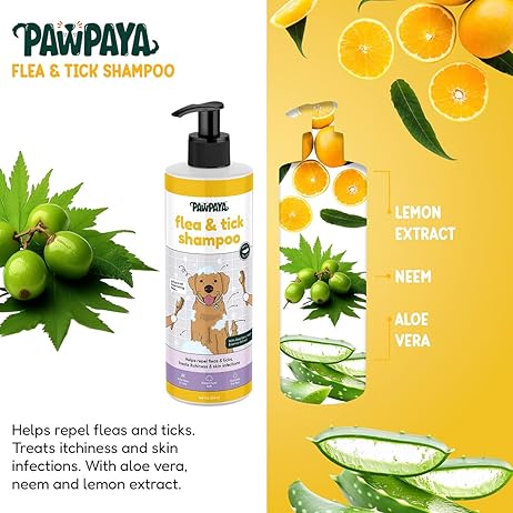 Flea & Tick Shampoo for Dogs, Neem & Aloe Vera Pet Shampoo, Repels Fleas Ticks & Mosquitoes, Natural Anti Flea Dog Wash, Vegan Grooming Care, 250ml for All Breeds