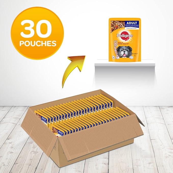 Pedigree Wet Food for Adult Dogs, Grilled Liver Chunks Flavour in Gravy with Vegetables, 30 Pouches (30 X 70 G)& RANCHOS Spiral Wrap Treats for Dog, Chicken & Smoky Lamb Flavour, 60 G