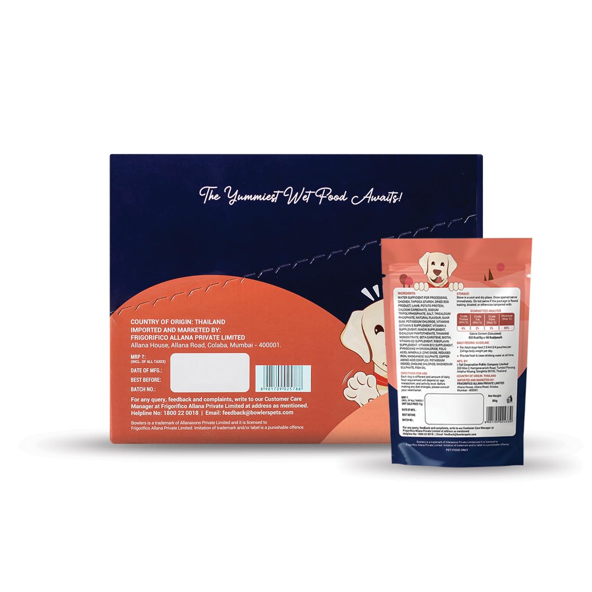 Bowlers Adult Wet Dog Food | Lamb in Gravy |80 GMS (Pack of 48)| Gluten Free | Supports Hydration | Smooth Digestion & Healthy Coat