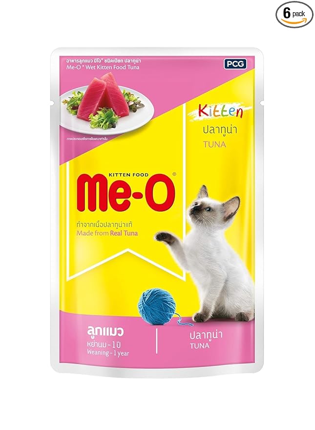 Me-O Pouch Kitten Wet Food Tuna in Jelly 80 G, (Pack of 12, 960g)