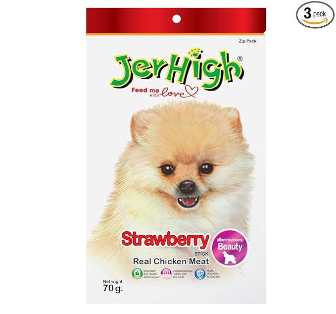 Jerhigh Dog Snacks Strawberry Stick Chicken Meat 70 G Plus Vitamin E (Pack of 3),All Life Stages