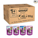 Whiskas Wet Cat Food Combo for Adult Cats (1+ Years s), Tuna in Jelly Flavour + Chicken in Gravy Flavour, 48 Pouches (48 x 85 g)