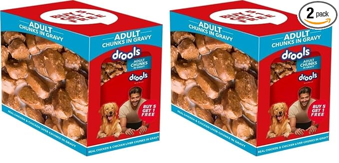 Drools Adult Wet Dog Food, Real Chicken and Chicken Liver Chunks in Gravy 0.9Kg (150g x6) Pack of 12