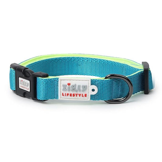 Zigly Lifestyle Classic Padded Dog Collar & Leash Set - Medium - Neon Green