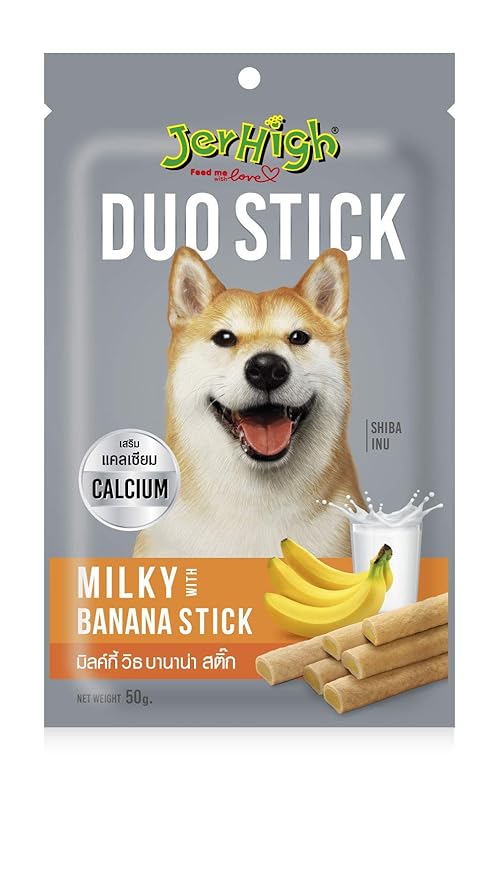 DogsnCats Jerhigh Duo Stick Chicken Cheese x 2 + Milk Strawberry x 2 + Spinach Cheese x2 + Milk Banana x 2 Treats Snacks for Dogs (Pack of 8)
