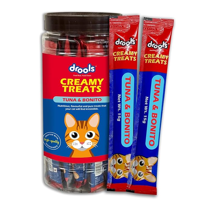 Drools All Life Stages Creamy Lickable Cat Treats 25 Pieces, Pack Total 375g | Tuna & Bonito Flavour | Taurine for Heart and Vision Health | Easy to Hand Feed | Vitamins and Minerals
