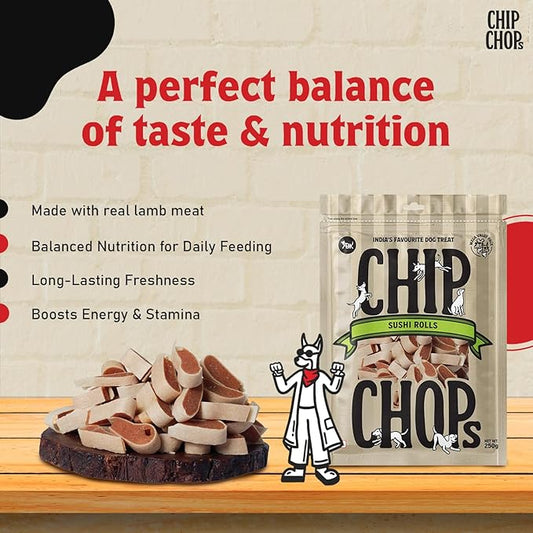 Chip Chops Dog Treat,Highly Nutritional & Digestible, Suitable for All Dog Breeds, Easy to Digest, No Artificial Flavors Added (Sushi Rolls 250g)