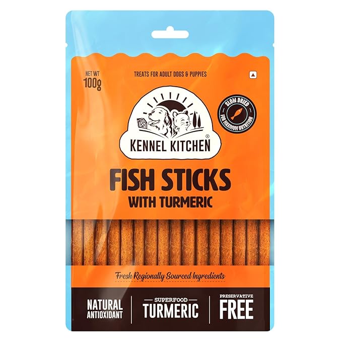 Kennel Kitchen Soft Baked Fish Sticks Treats for Dogs, 100g (Pack of 3) | Soft Dog Chew Sticks | Dog Treats for Adult Dogs and Puppies