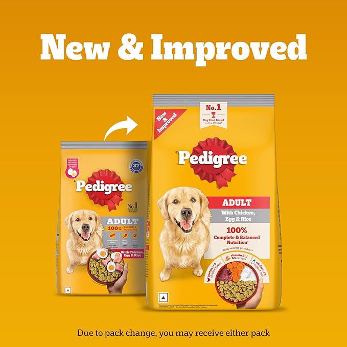 Pedigree Adult Dry Dog Food, Chicken, Egg & Rice, 3 kg, Contains 37 Essential Nutrients, 100% Complete & Balanced Food for Adult Dogs