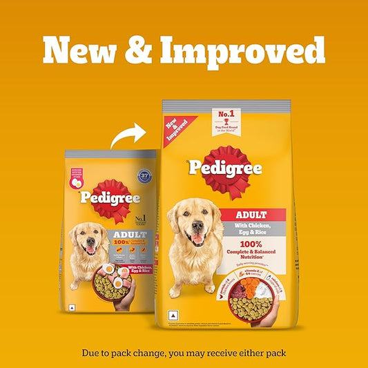 Pedigree Adult Dry Dog Food, Chicken, Egg & Rice, 3 kg, Contains 37 Essential Nutrients, 100% Complete & Balanced Food for Adult Dogs