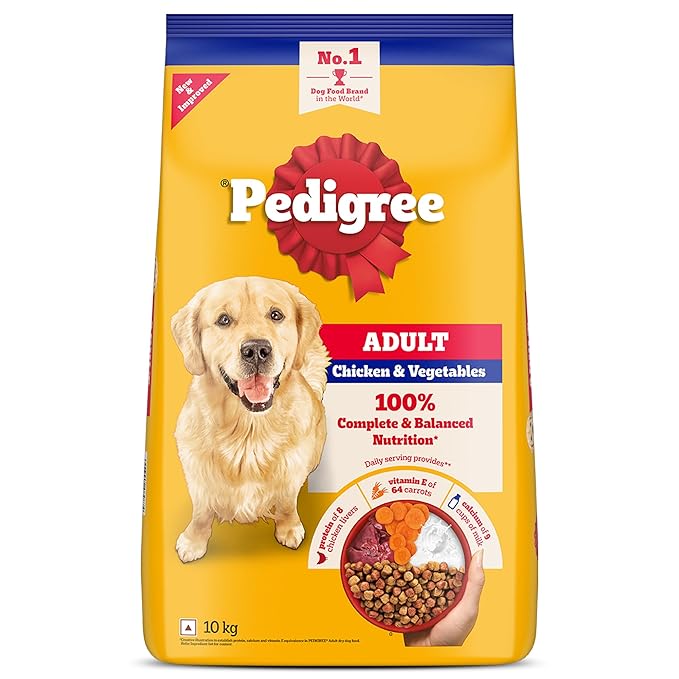 Pedigree Adult Dry Dog Food, Chicken & Vegetables, 10 kg, Contains 37 Essential Nutrients, 100% Complete & Balanced Food for Adult Dogs