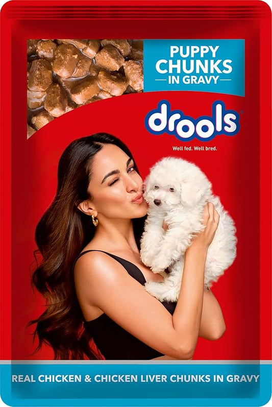 Drools Puppy Wet Dog Food 24 Packs (150g X 24) | Real Chicken and Chicken Liver Chunks in Gravy | Support Immunity | Oral Health | Training and Behaviour