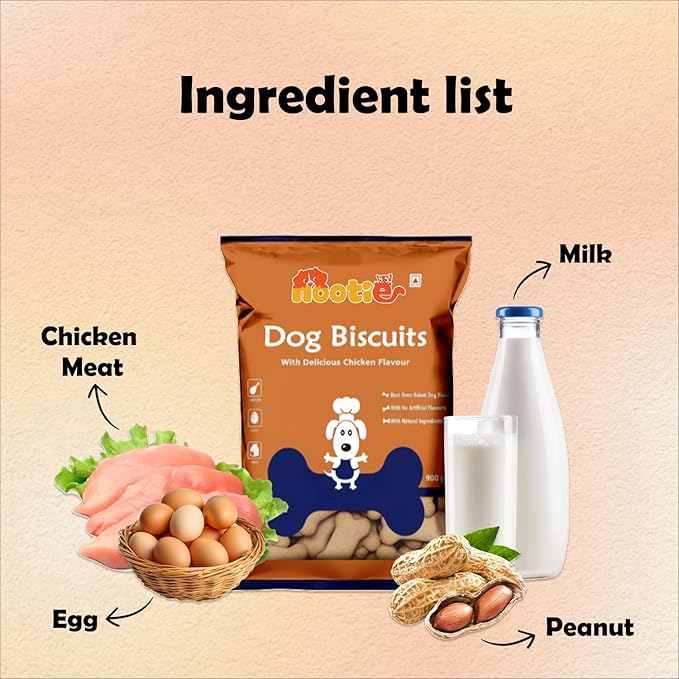 Nootie Freshly Baked Dog Biscuits | Highly Nutritional & Digestible Dog Treat | Real Chicken & Peanut Butter Cookies | High Protein Munchies for All Dog Breeds & Life Stages | Pack of 1 (900gms)