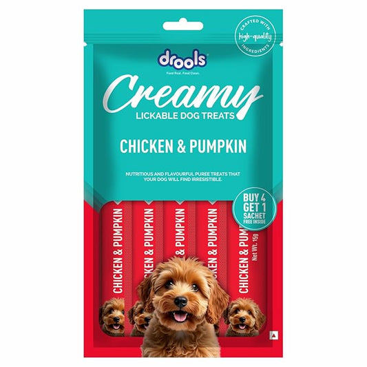 Drools Dog Treats, Creamy Chicken & Pumpkin, Tasty & Nutritious Snack for All Breeds, (15g x5),75g, All Life Stages