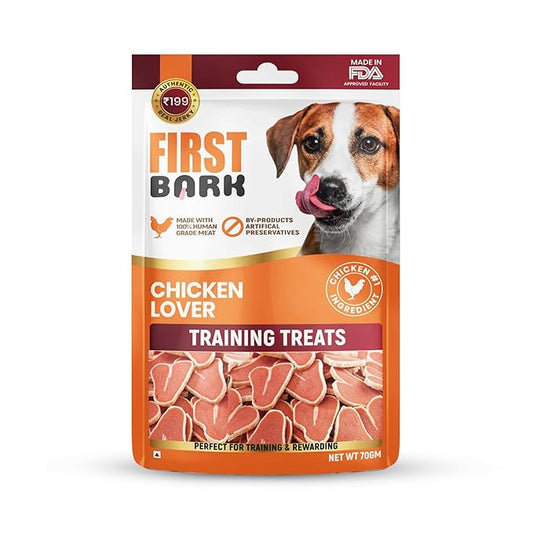 First Bark Dog Treats for Adult Dog & Puppy – Training Treats Bite-Sized Chicken Jerky for Dogs, Small Dogs & Shih Tzu | Puppy Treats & Dog Snacks –Chicken Lover (70g) x1