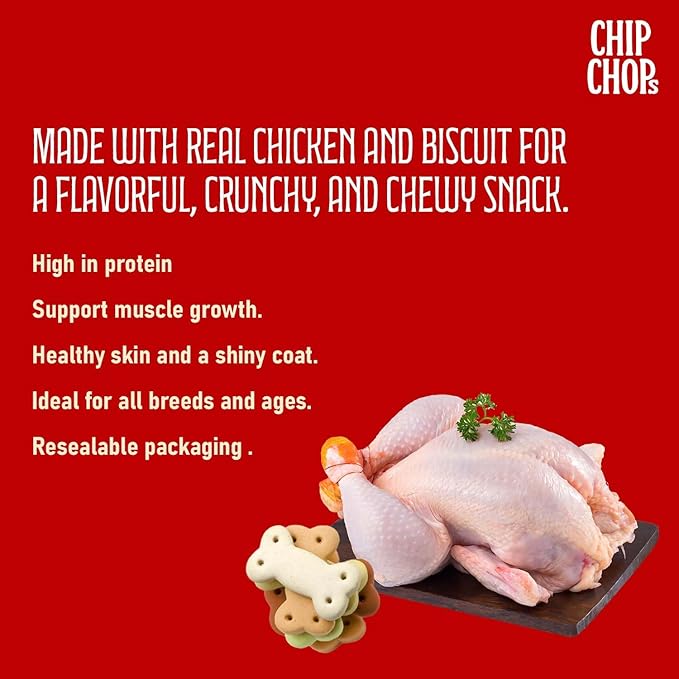 Chip Chops Dog Treat,Highly Nutritional & Digestible, Suitable for All Dog Breeds, Easy to Digest, No Artificial Flavors Added (Biscuits Twined with Chicken-250g)