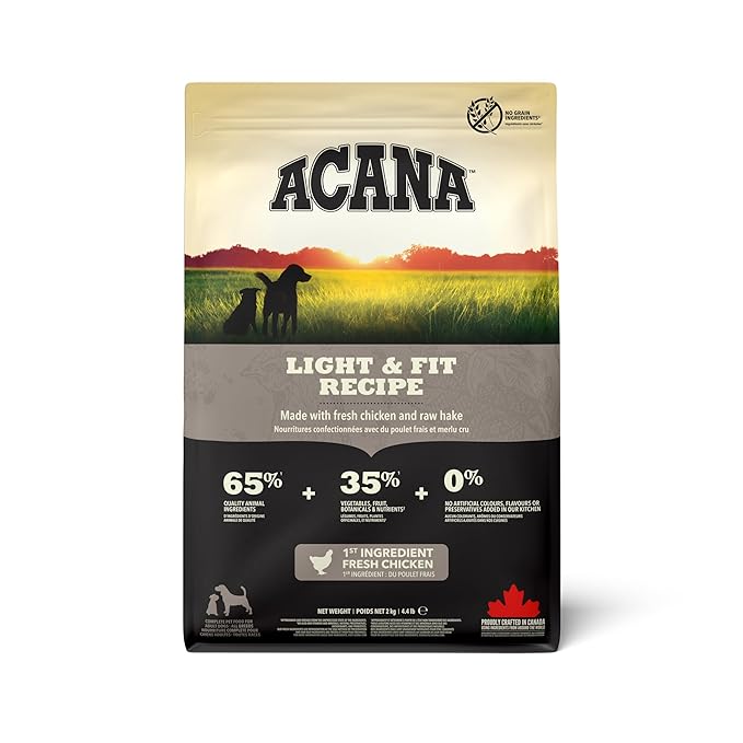 Acana Light and Fit Dry Dog Food, Grain Free Adult Dog Food for All Life Stages, Fresh or Raw Ingredients, 2 KG