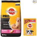 Pedigree PRO Expert Nutrition Large Breed Puppy (3-18 Months), Dry Dog Food, Chicken, 3kg Pack & Puppy Wet Dog Food, Chicken and Liver Chunks Flavour in Gravy with Vegetables, 70g Pouch