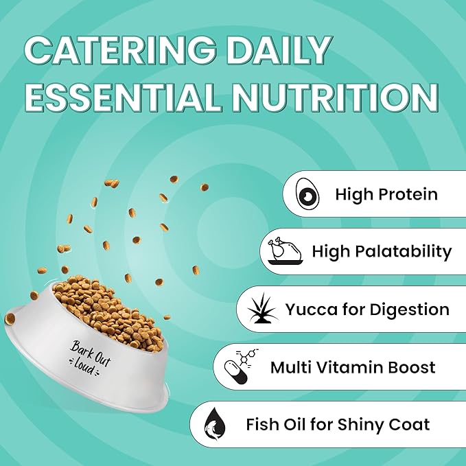 BARK OUT LOUD Essentials Adult Dog Food for Medium & Large Breed | Real Chicken & Egg | Gluten-Free, Prebiotics & Fish Oil for Immunity | Dry Dog Food for Labrador, Retriever, Husky – 9.8 Kg