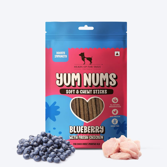 Heads Up For Tails Yum Nums Soft & Chewy Sticks - Blueberry & Chicken - 75g | Dog Treats for Puppies & Adults | Training Treats | Healthy Dog Snacks | Puppy Treats for Small Dogs
