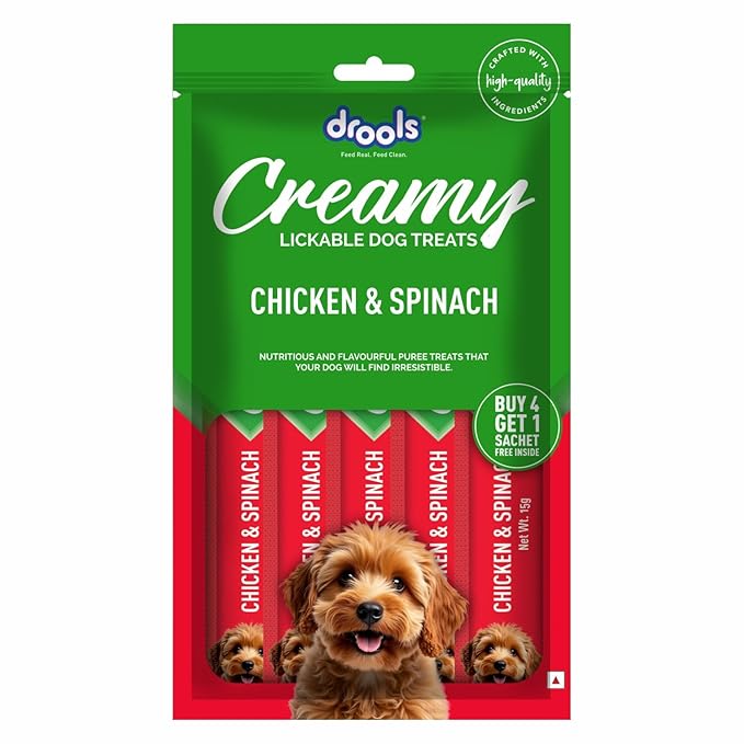 Drools Dog Treats, Creamy Chicken & Spinach 5 Sticks Tasty & Nutritious Snack for All Breeds, (15g x5),75g, All Life Stages