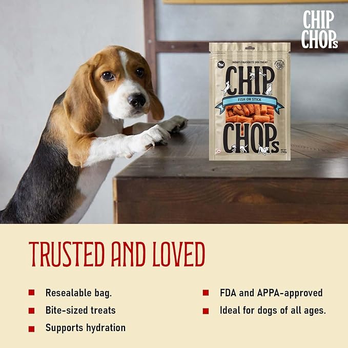 Chip Chops Dog Treats Combo (Fish on Stick, 70g and Green Tea Flavour Toothbrush Shaped Dental Treat, 102g) - Protein Rich, Healthy & Training Snacks for All Dog Breeds