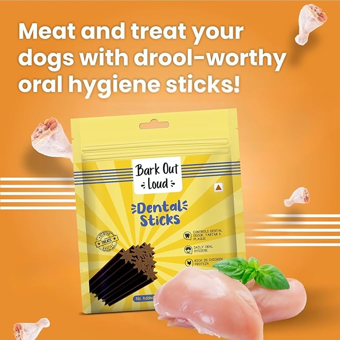 BARK OUT LOUD- Dental Sticks Adult Dog Treats | Sugar/Gluten Free | Plaque Tartar & Odour Oral Care | Fresh Smell Chicken Dog Treats - 100 Gm