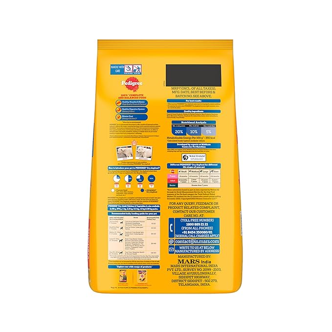 Pedigree Adult Dry Dog Food, Chicken & Vegetables, 10 kg, Contains 37 Essential Nutrients, 100% Complete & Balanced Food for Adult Dogs