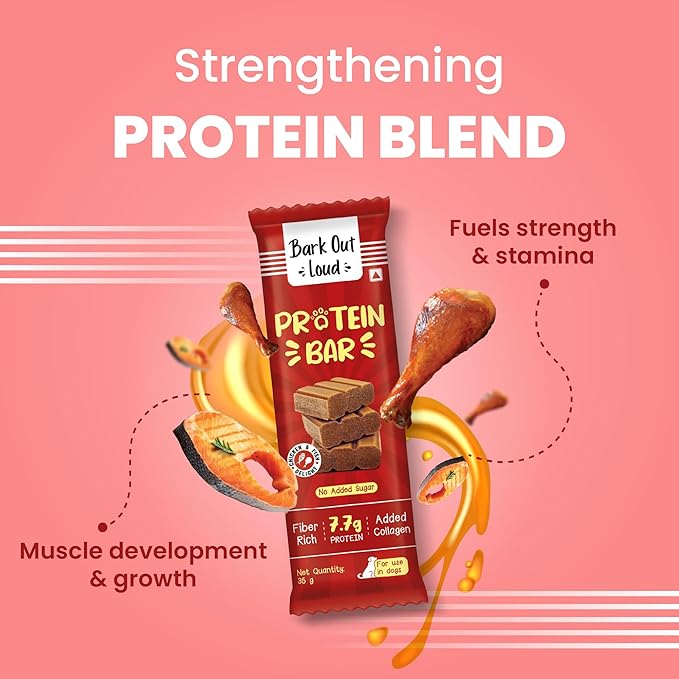 BARK OUT LOUD Protein Bars - Dog Treats with Chicken & Fish | Collagen, No Added Sugar | Pumpkin, High Fiber Snacks for Dogs | Helps Digestion, Muscle Growth & Shiny Coat - 35 GMS Each (Pack of 4)