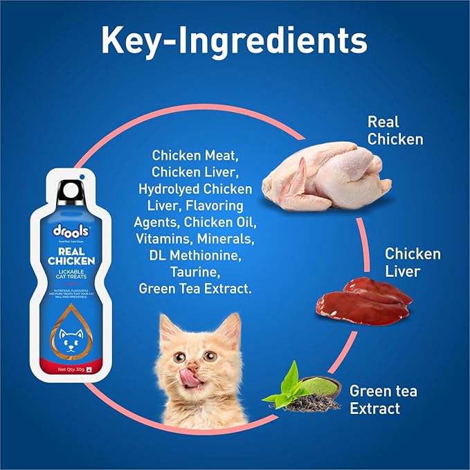 Drools All Life Stages Creamy Lickable Cat Treat (30g x 15) Total 450g Pack of 15| Real Chicken Flavour | Easy to Hand Feed | High Moisture | Easier Acceptance Protein