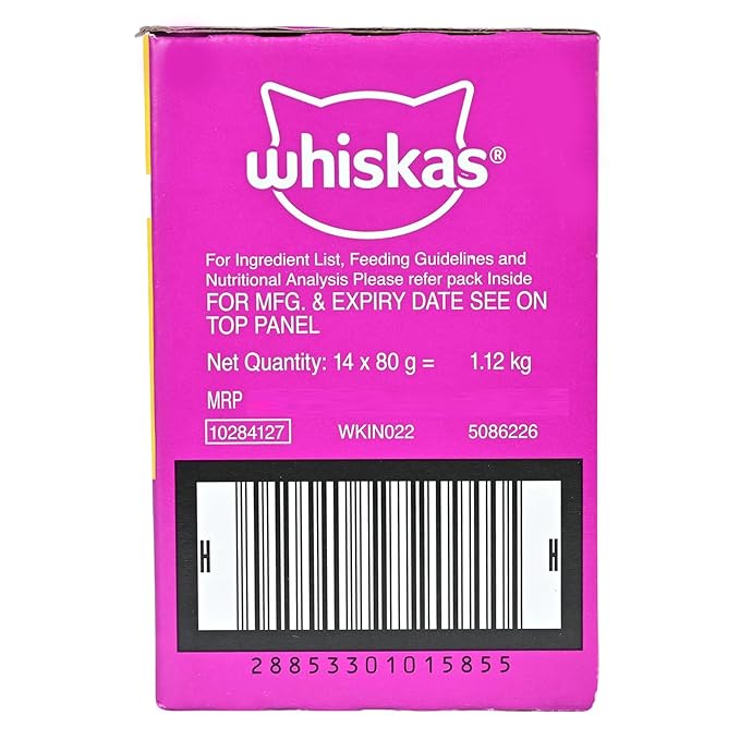 Whiskas Wet Food for Kittens (2-12 Months), Chicken in Gravy Flavour, 1.12 kg (80g x 14 Pouches)